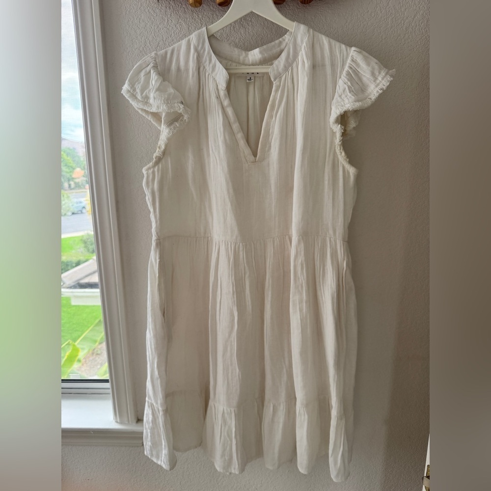 THML cap sleeve White Ruffle Shoulder dress - Picture 2 of 5